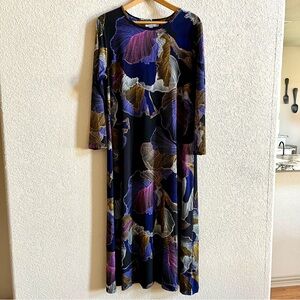 Chico's Abstract Print Column Midi Dress Petite XL Art To Wear Lagenlook Comfort
